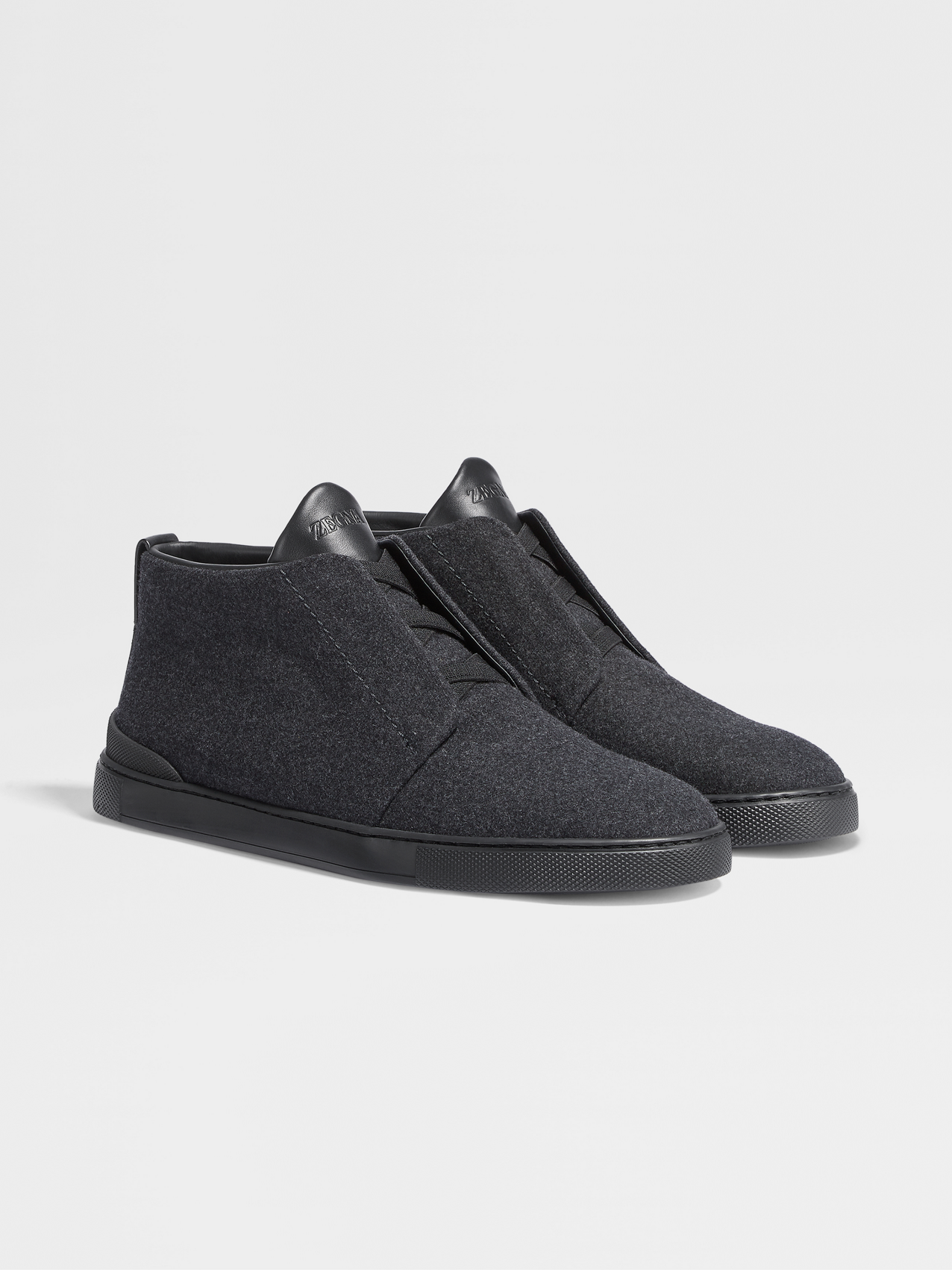 Dark Grey Mélange #UseTheExisting™ Wool Flannel Triple Stitch™ Mid Top Sneakers